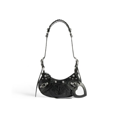 BALENCIAGA WOMEN'S LE CAGOLE SHOULDER BAG XS WITH RHINESTONES IN BLACK 671309210BK1000 (25.9*16*9.9cm)